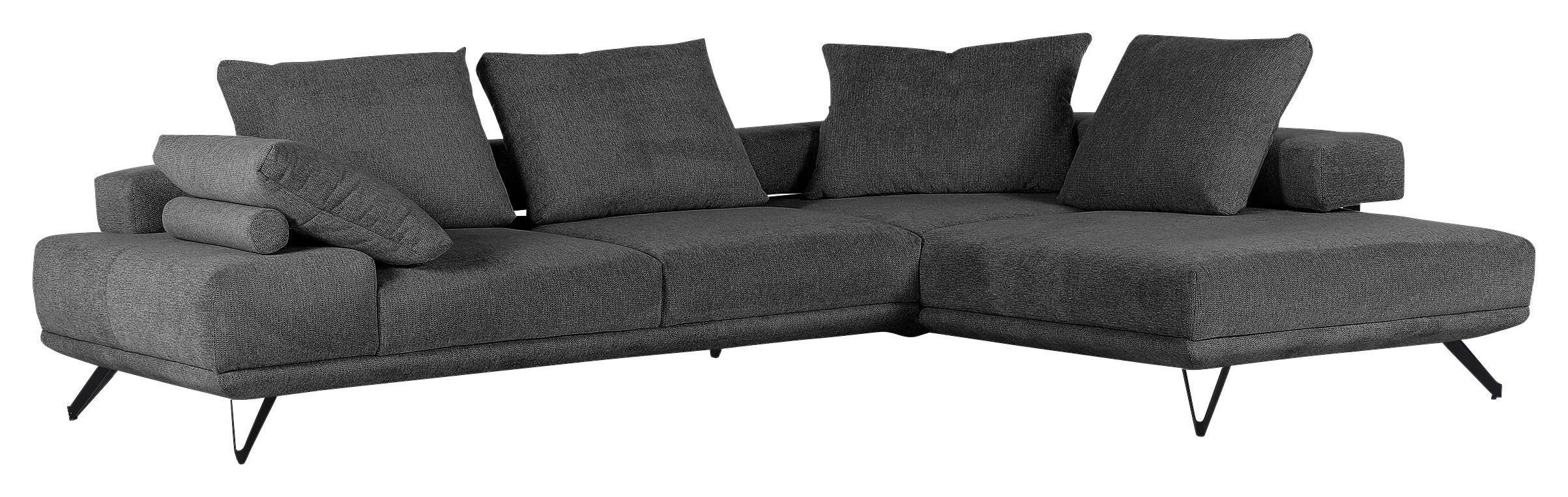 ECKSOFA Dunkelgrau Flachgewebe  - Dunkelgrau/Schwarz, KONVENTIONELL, Textil/Metall (310/240cm) - Carryhome