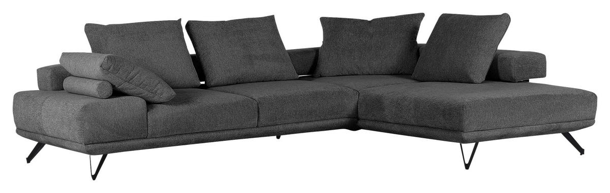 ECKSOFA in Flachgewebe Dunkelgrau  - Dunkelgrau/Schwarz, Konventionell, Textil/Metall (310/240cm) - MID.YOU