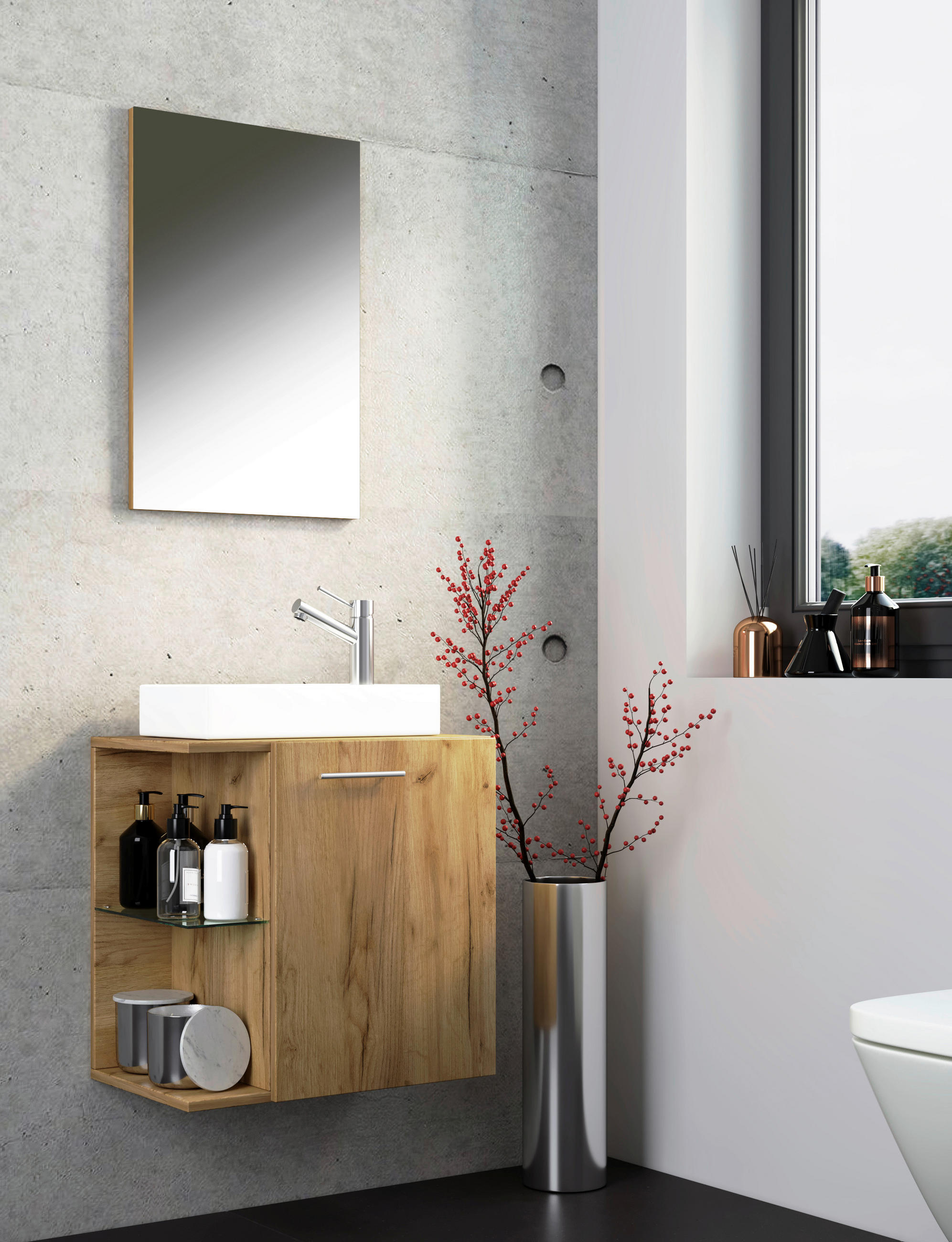 GÄSTEBAD - Honigeiche/Weiß, MODERN, Keramik/Holzwerkstoff (52cm) - MID.YOU
