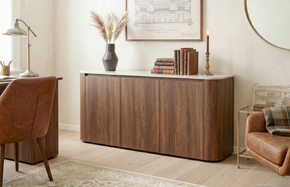 SIDEBOARD  150/74,1/39 cm  - Walnussfarben/Schwarz, KONVENTIONELL, Holzwerkstoff/Kunststoff (150/74,1/39cm) - MID.YOU