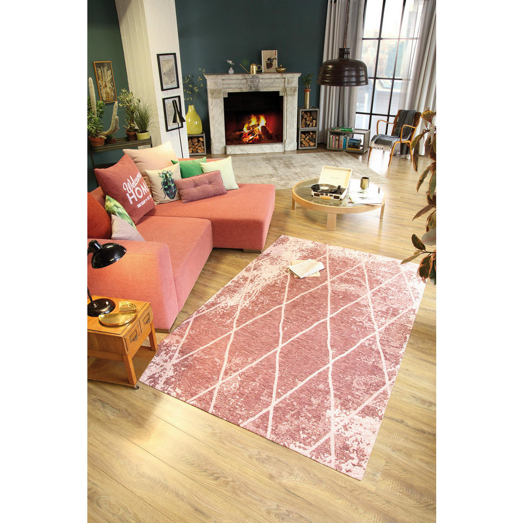 Thumbnail - Tom Tailor Vintage-Teppich Fine Line, Rosa, Textil, Raute, rechteckig, 50x80 cm, Teppiche & Böden, Teppiche, Vintage-Tep...