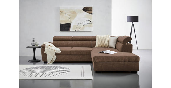ECKSOFA Braun Lederlook Bettkasten, Schlaffunktion, Rücken echt, Kopfteilverstellung, Sitztiefenverstellung  - Schwarz/Braun, Design, Kunststoff/Textil (263/230cm) - Hom`in