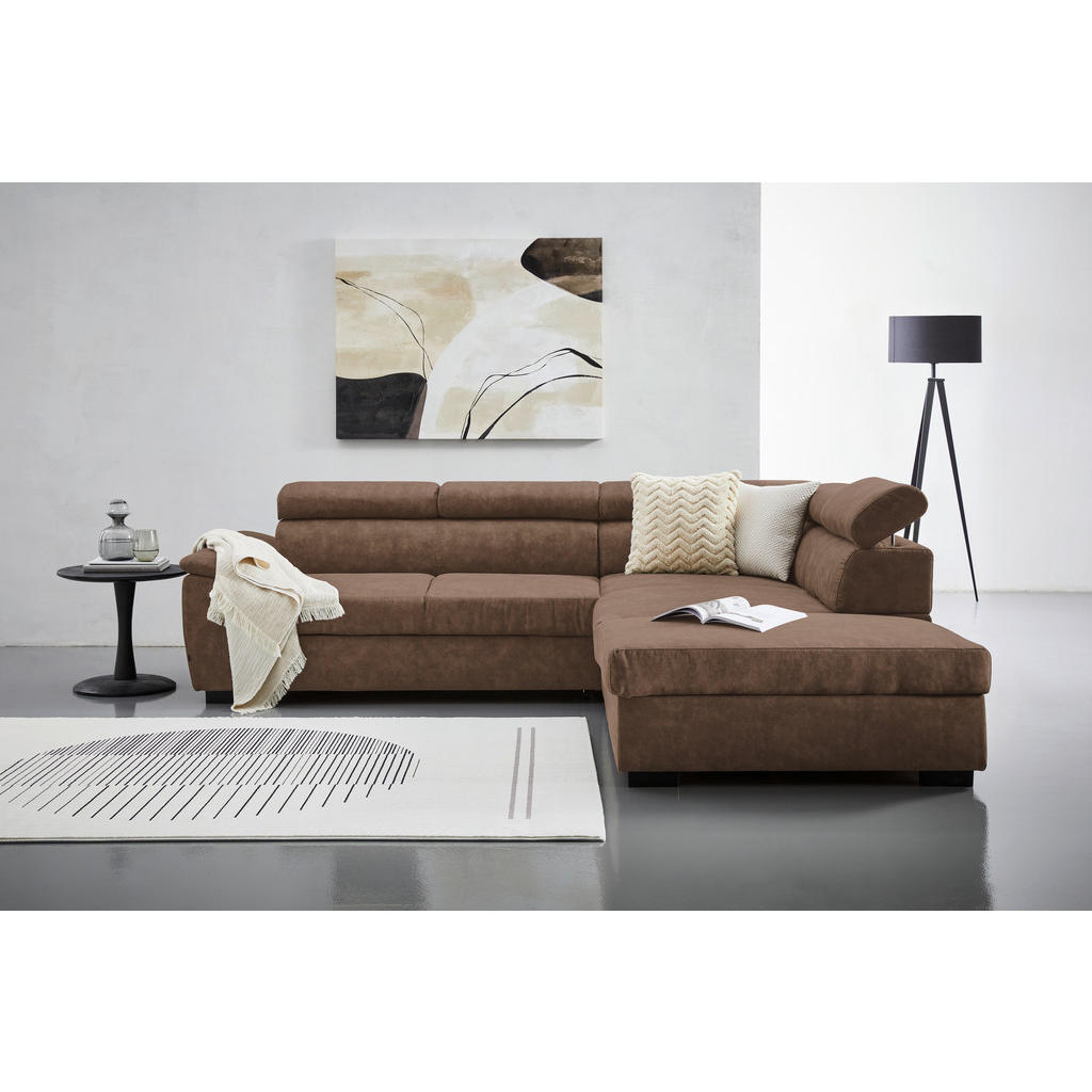 Thumbnail - Hom`in Ecksofa, Braun, Textil, 4-Sitzer, Ottomane rechts, L-Form, 263x230 cm, seitenverkehrt erhältlich, Schlafen auf Si...