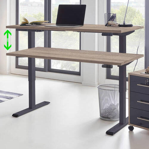 SCHREIBTISCH höhenverstellbar, Memoryschalter, USB-Anschlüsse  - Anthrazit/Sonoma Eiche, MODERN, Holzwerkstoff/Metall (138/67/69-119cm) - MID.YOU