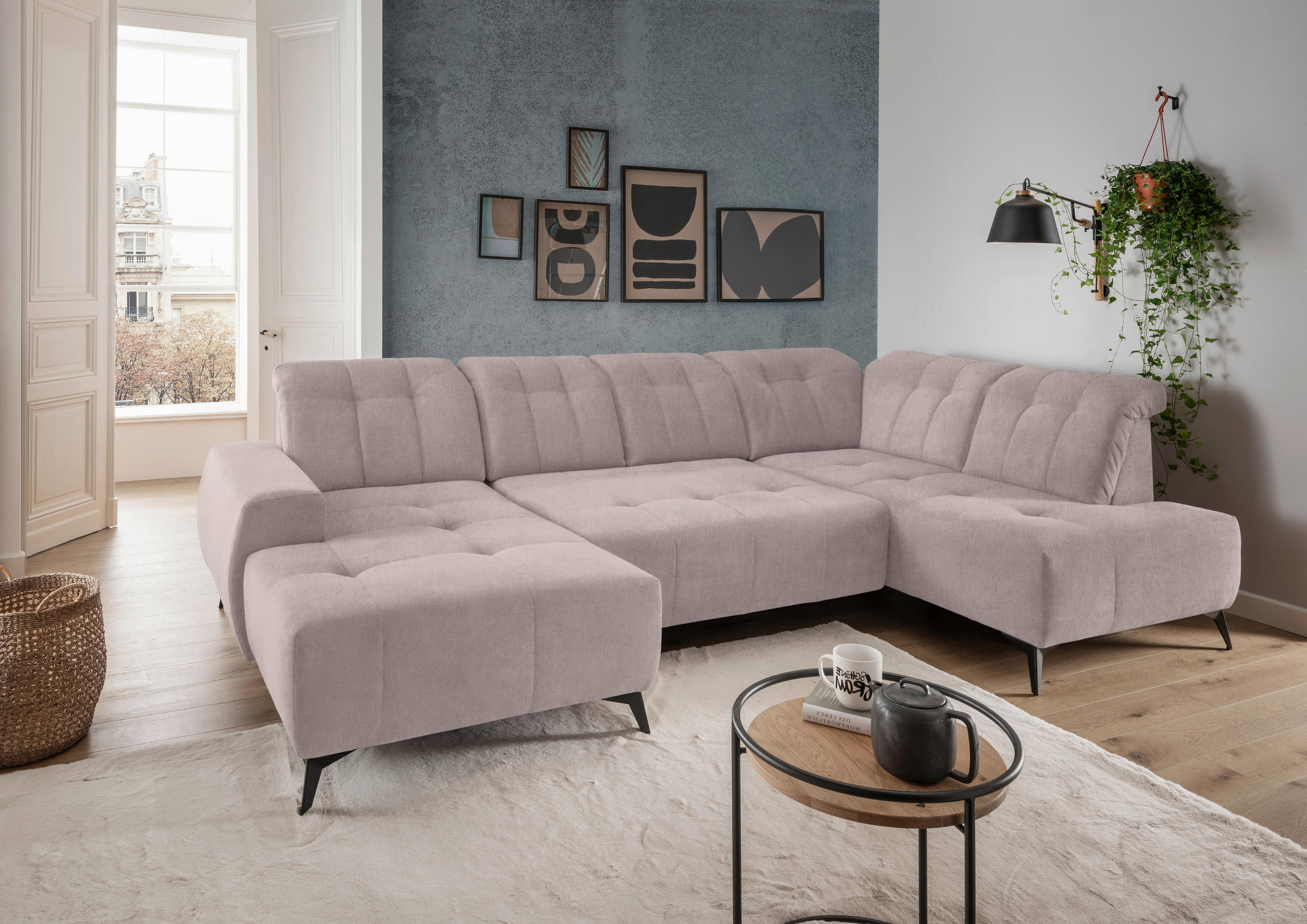 WOHNLANDSCHAFT in Mikrofaser Taupe - Taupe/Schwarz, Modern, Textil/Metall (180/337/200cm) - Livetastic