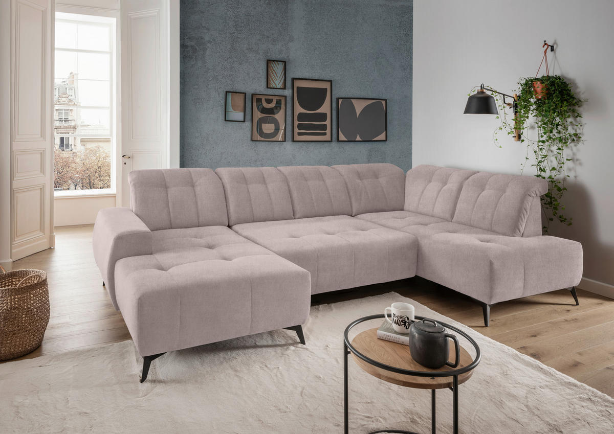 WOHNLANDSCHAFT in Mikrofaser Taupe  - Taupe/Schwarz, MODERN, Textil/Metall (180/337/200cm) - Livetastic