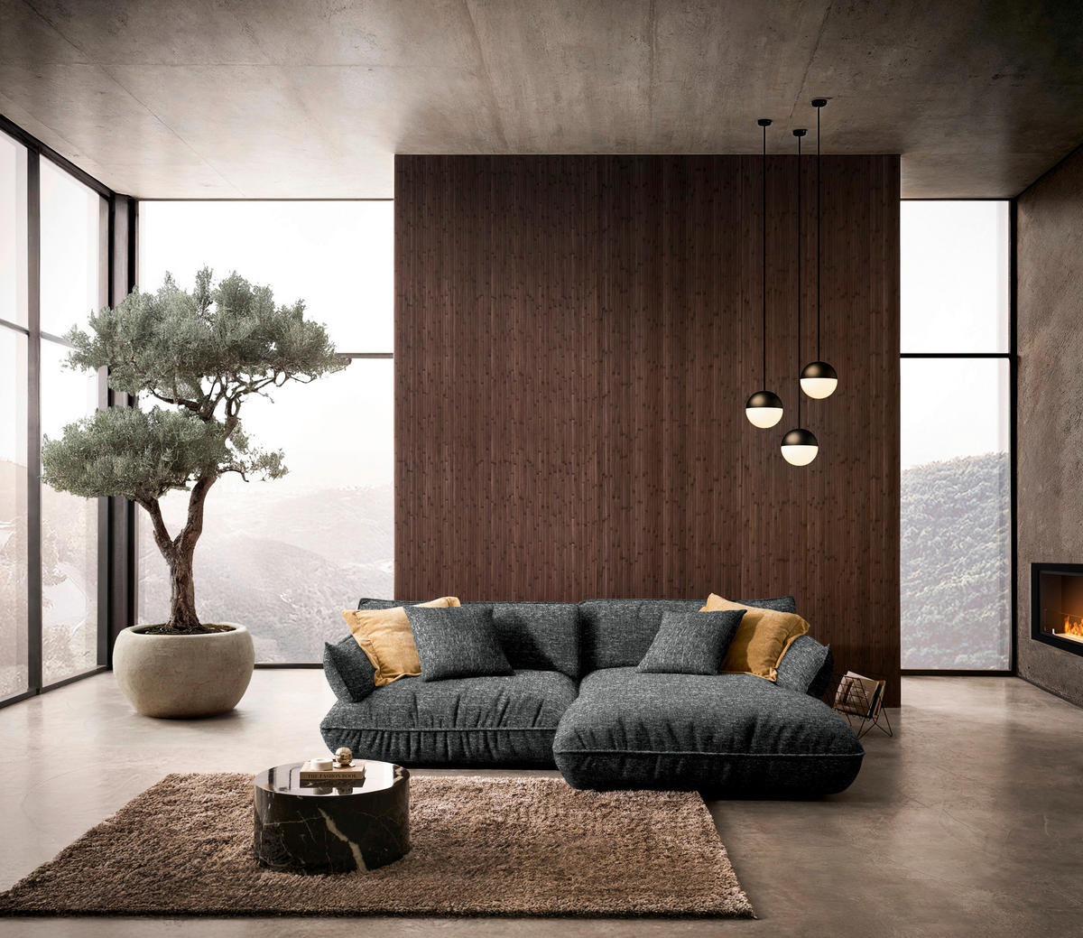 ECKSOFA  in Flachgewebe Anthrazit  264/185 cm  - Anthrazit/Schwarz, Design, Kunststoff/Textil (264/185cm) - Belluti