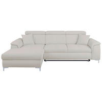 ECKSOFA Greige Flachgewebe Zierkissen, Schlaffunktion, Rücken echt, Kopfteilverstellung  - Chromfarben/Greige, KONVENTIONELL, Textil/Metall (175/268cm) - Carryhome