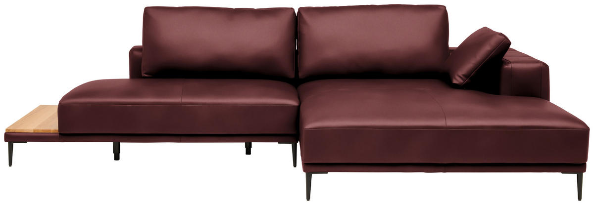 ECKSOFA Echtleder Bordeaux  - Bordeaux/Schwarz, Design, Leder/Metall (304/201cm) - Belluti