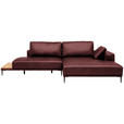 ECKSOFA  in Echtleder Bordeaux  304/201 cm  - Bordeaux/Schwarz, Design, Leder/Metall (304/201cm) - Belluti