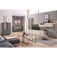 WOHNWAND  in Anthrazit, Eichefarben, Hellgrau 370/214,6/48 cm  - Eichefarben/Anthrazit, Design, Glas/Holz (370/214,6/48cm) - Dieter Knoll