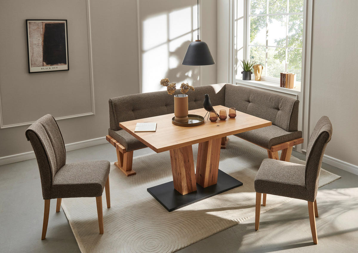 ECKBANK 155/205 cm Jacquard, Flachgewebe Braun Balkeneiche massiv   - Eichefarben/Braun, Natur, Holz/Textil (155/205cm) - Moderano