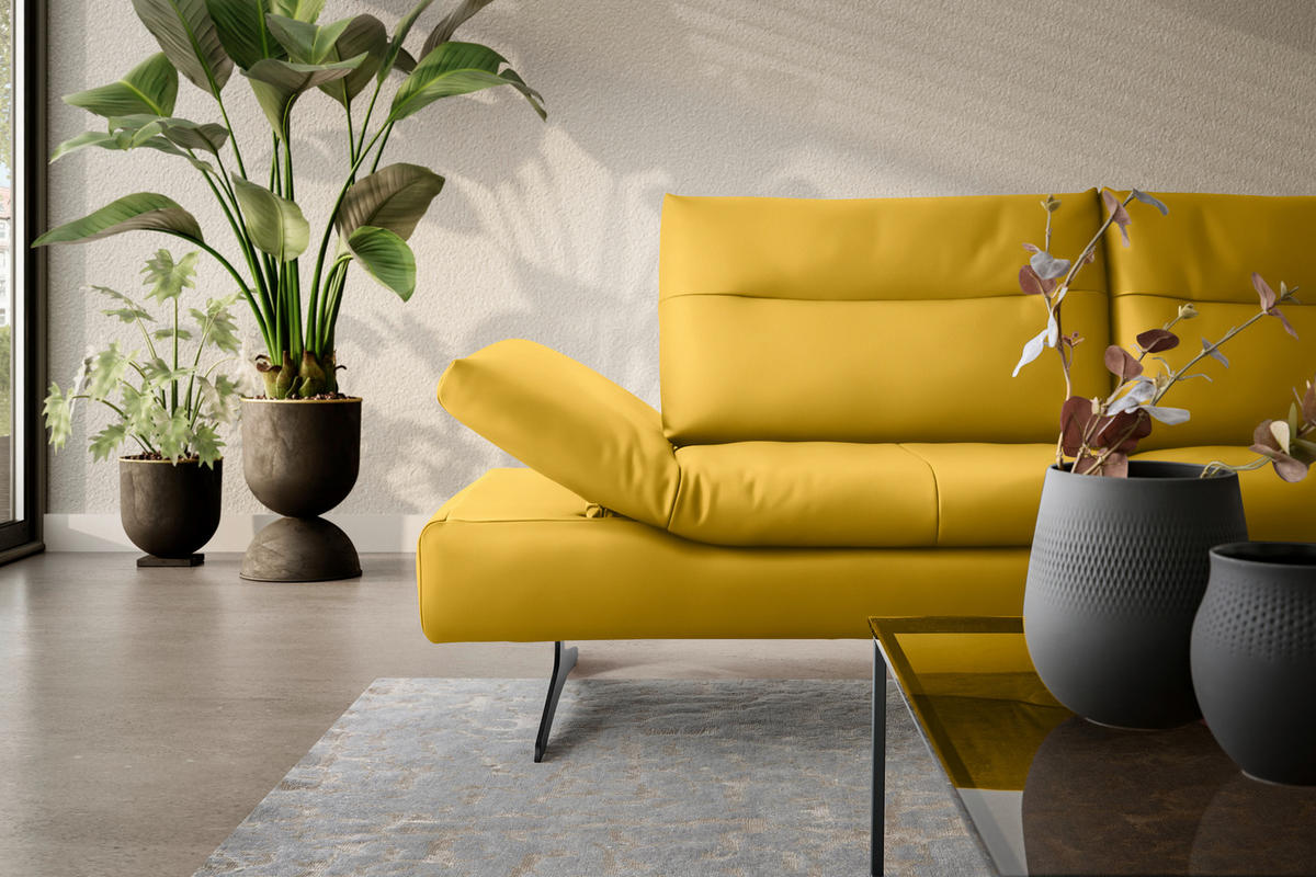 ECKSOFA in Echtleder Gelb  - Gelb/Schwarz, Modern, Leder/Metall (342/158cm) - Chilliano