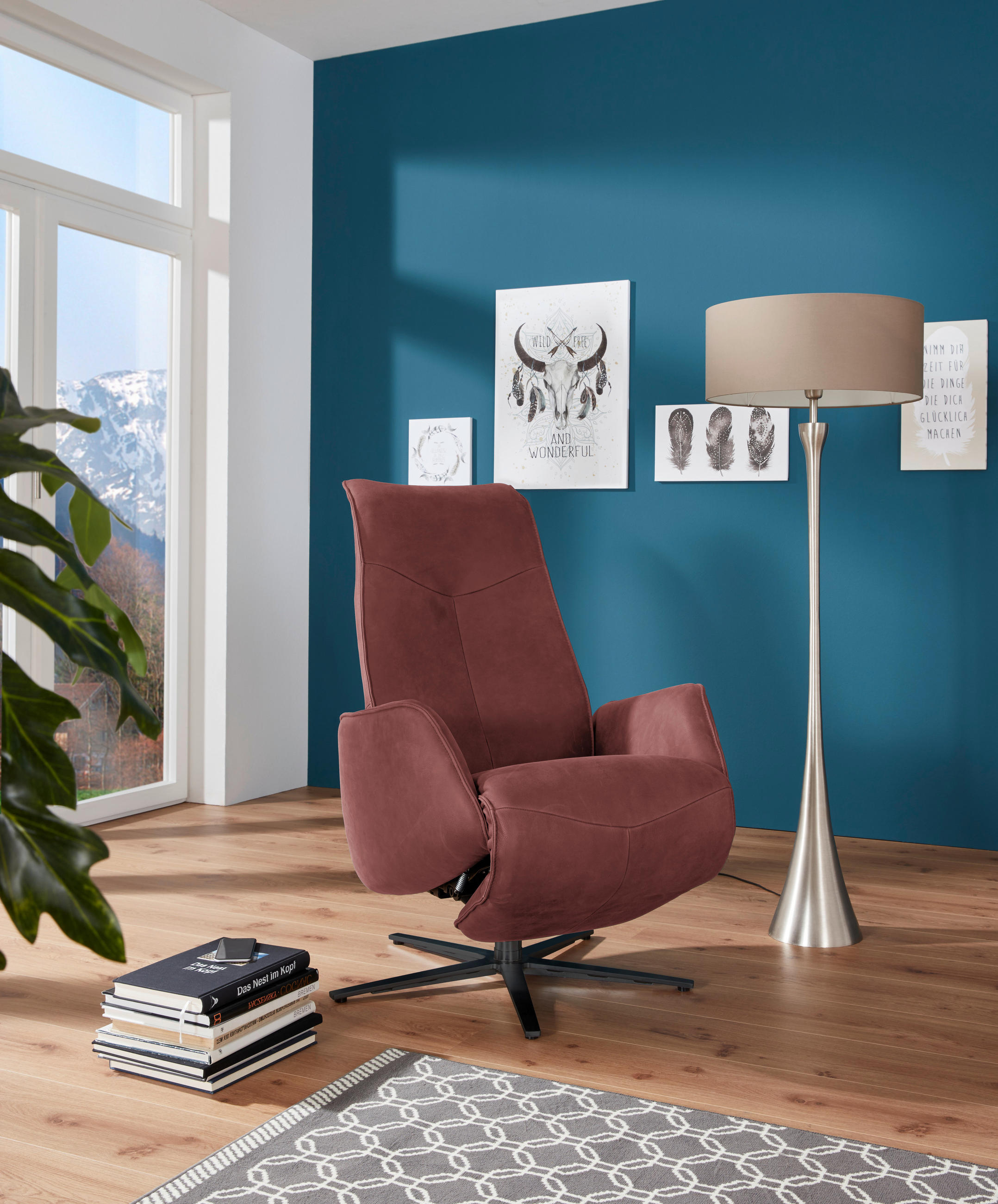 RELAXSESSEL in Leder Rotbraun  - Rotbraun/Anthrazit, Design, Leder/Metall (71/114/84cm) - Johann Jakob