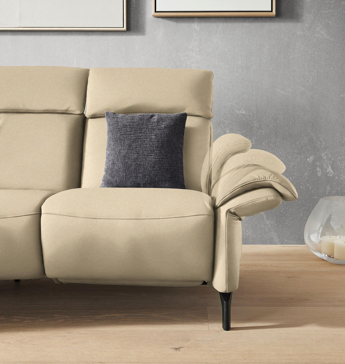 TRAPEZSOFA in Mikrofaser Ecru  - Ecru/Schwarz, Konventionell, Textil/Metall (221/103/95cm) - Dieter Knoll