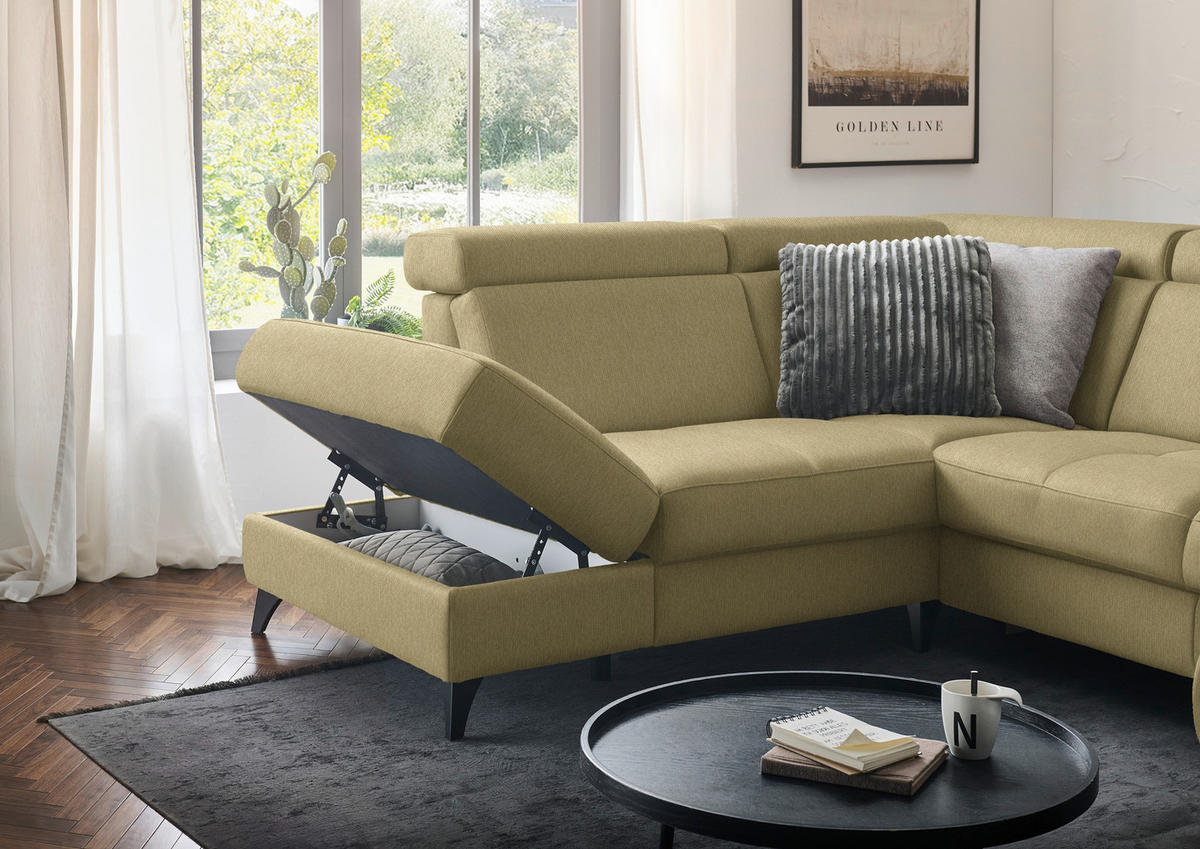WOHNLANDSCHAFT Flachgewebe Honig  - Schwarz/Honig, Konventionell, Textil/Metall (215/333/174cm) - Beldomo System