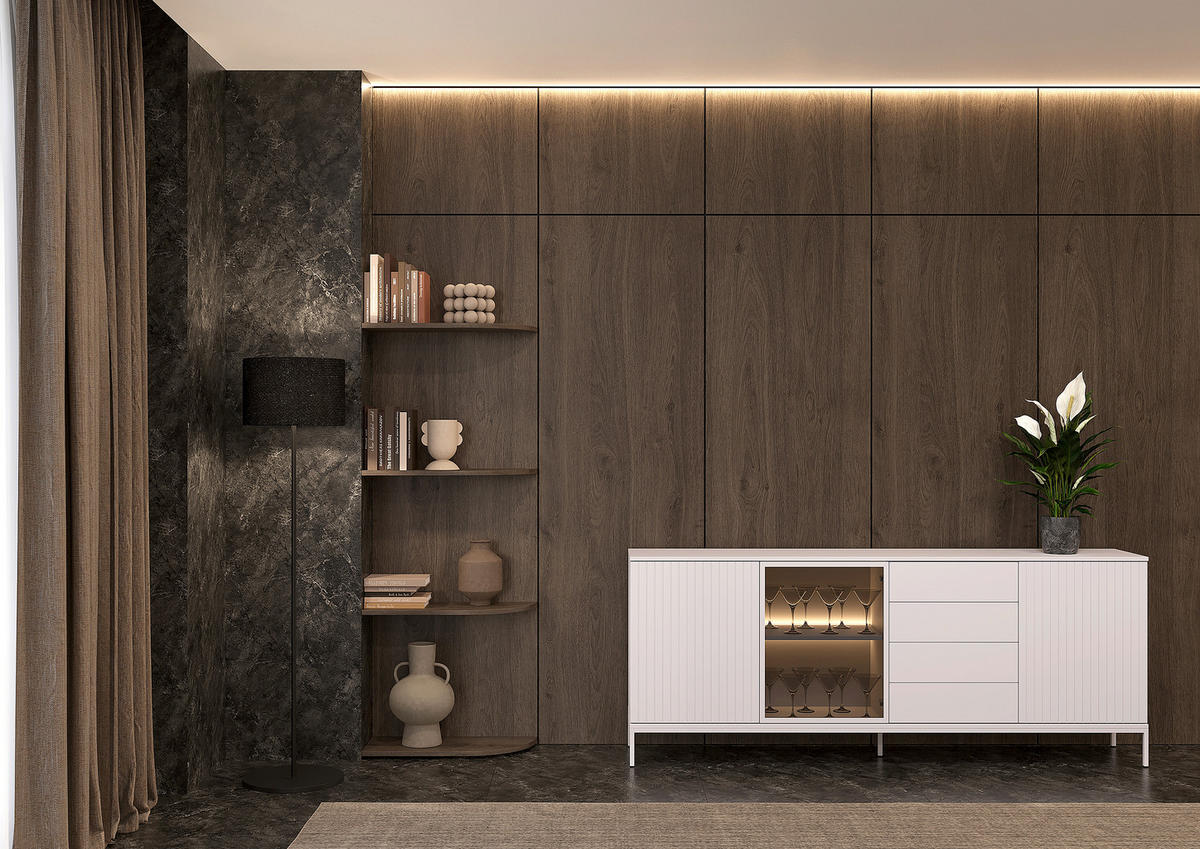 SIDEBOARD  205,8/81/38 cm 4 Schublade(n)  - Kaschmir, KONVENTIONELL, Glas/Holzwerkstoff (205,8/81/38cm) - Xora