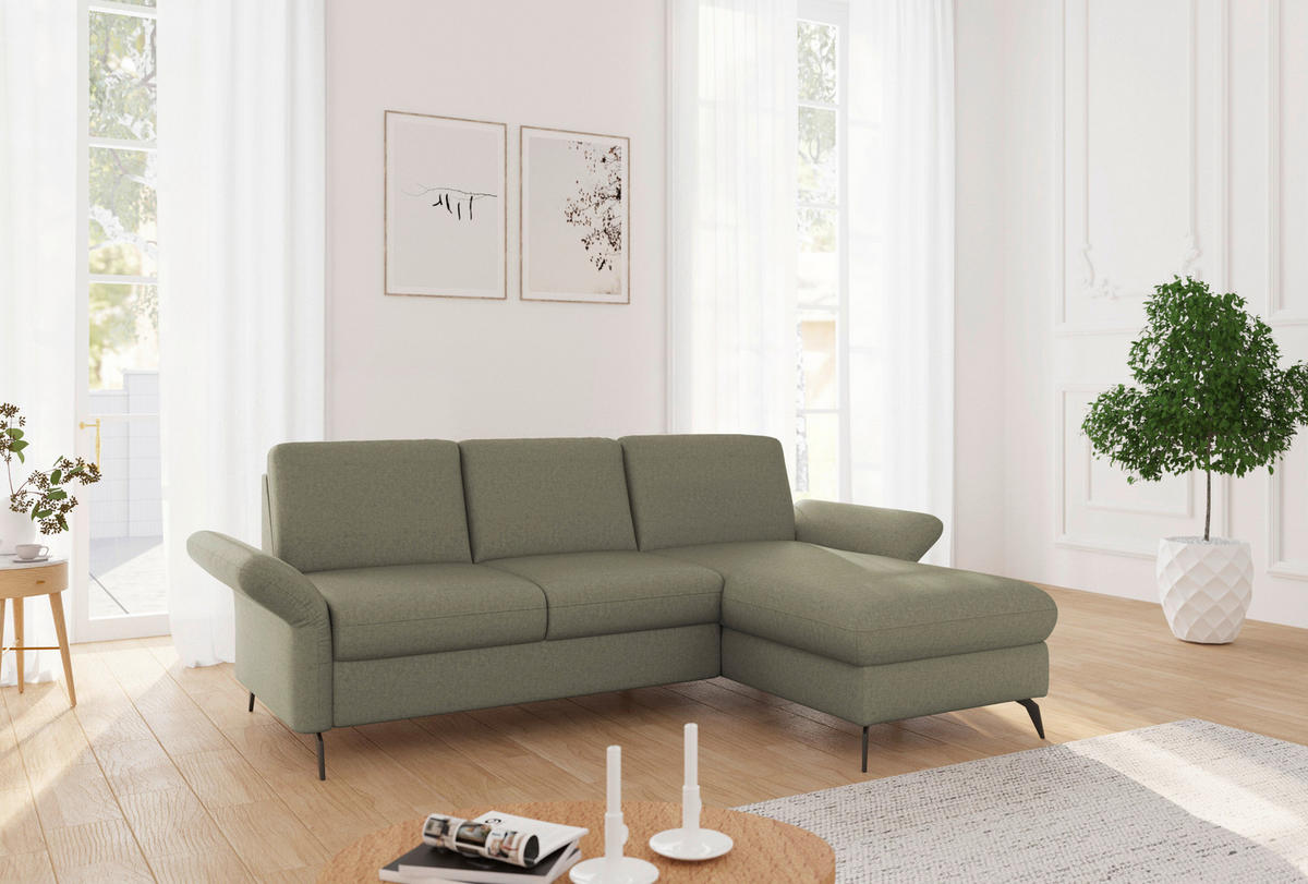 ECKSOFA Flachgewebe Olivgrün  - Schwarz/Olivgrün, Konventionell, Textil/Metall (251/164cm) - Sit & More