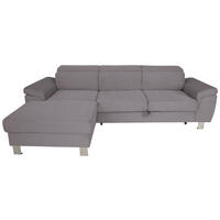 ECKSOFA inkl. Funktionen Dunkelgrau Cord Bettkasten, Schlaffunktion, Rücken echt, Kopfteilverstellung  - Dunkelgrau/Silberfarben, Design, Textil/Metall (167/250cm) - Xora