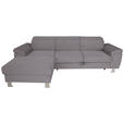 ECKSOFA inkl. Funktionen Dunkelgrau Cord Bettkasten, Schlaffunktion, Rücken echt, Kopfteilverstellung  - Dunkelgrau/Silberfarben, Design, Textil/Metall (167/250cm) - Xora