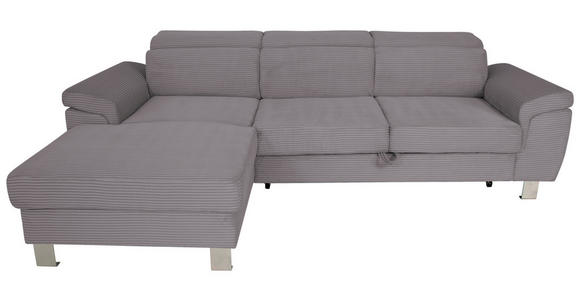 ECKSOFA inkl. Funktionen Dunkelgrau Cord Bettkasten, Schlaffunktion, Rücken echt, Kopfteilverstellung  - Dunkelgrau/Silberfarben, Design, Textil/Metall (167/250cm) - Xora