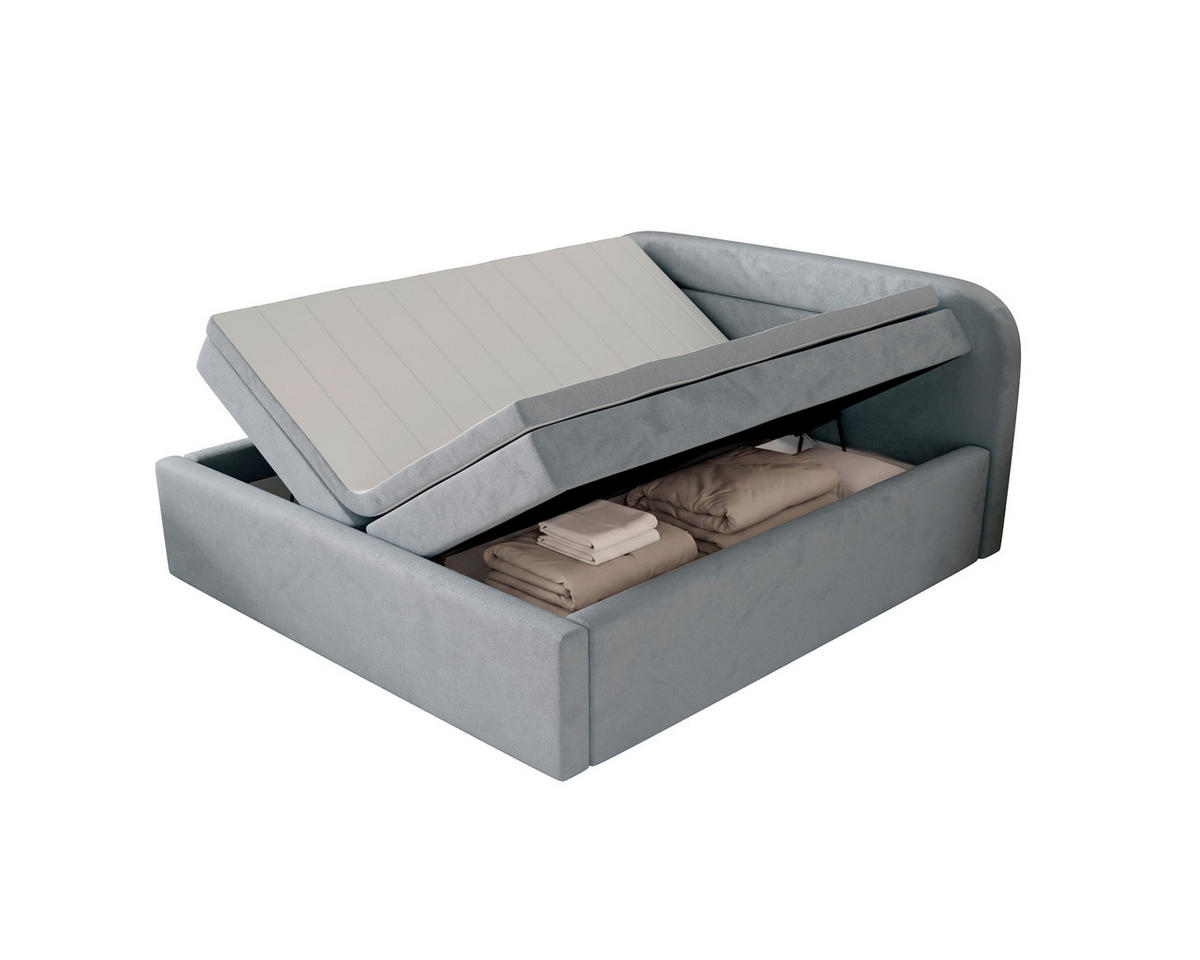BOXBETT 180/200 cm,  in Grau, Bettkasten, Topper, H2 = mittel  - Grau, MODERN, Textil (180/200cm) - MID.YOU