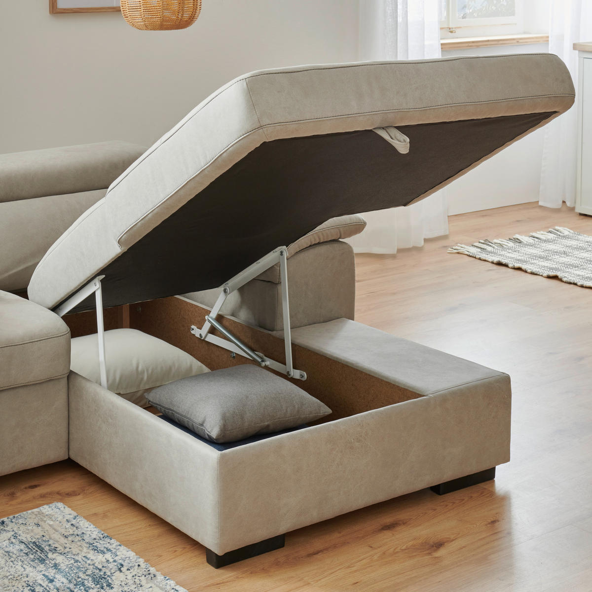 ECKSOFA in Mikrofaser Silberfarben  170/266 cm  - Silberfarben/Schwarz, Design, Textil (170/266cm) - Stylife