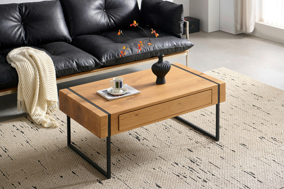 KONFERENČNÝ STOLÍK, čierna, farba duba, drevo, kov, kompozitné drevo, 110/59,4/45 cm - čierna/farba duba, Design, kov/drevo (110/59,4/45cm) - Carryhome