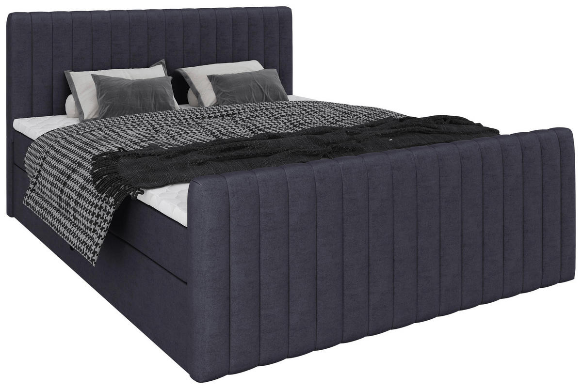 BOXBETT 160/200 cm,  in Graphitfarben, gepolstertes Kopfteil, Bettkasten, Topper, Matratzen, H3 + H3 = fest  - Schwarz/Graphitfarben, Basics, Kunststoff/Textil (160/200cm) - Chameo