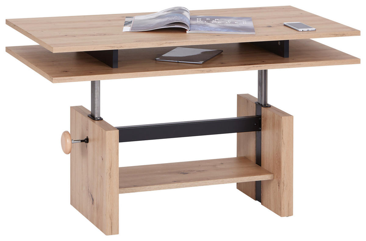 COUCHTISCH 55/110/52-68 cm rechteckig Schwarz, Eichefarben  - Eichefarben/Schwarz, Design, Holzwerkstoff (55/110/52-68cm) - MID.YOU