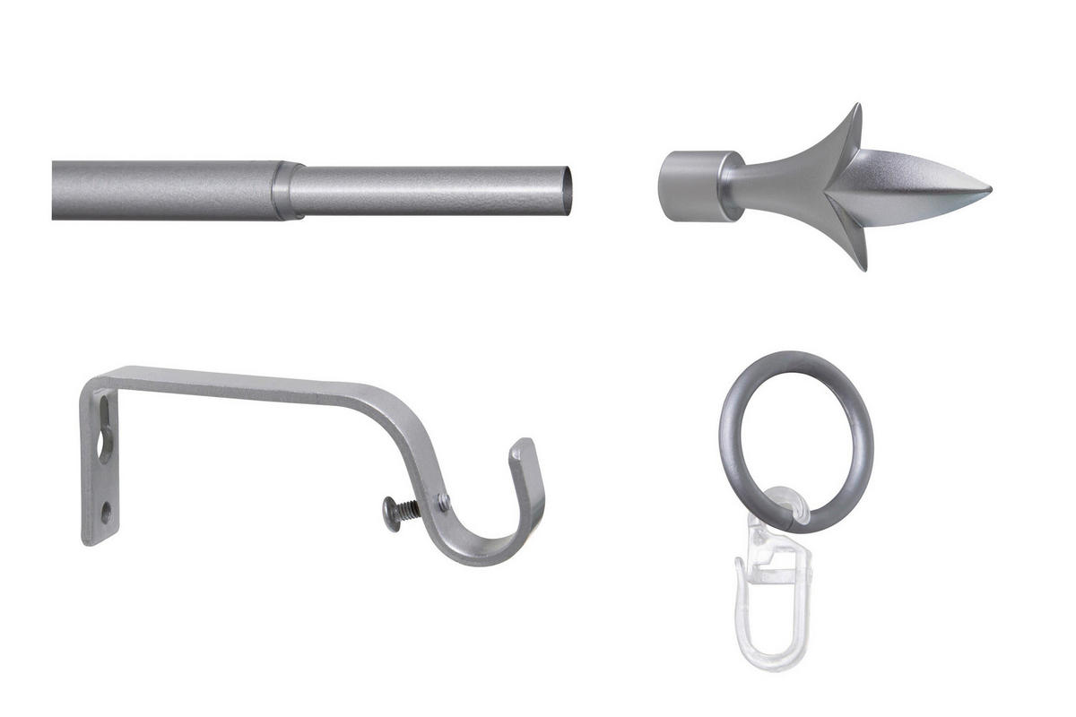VORHANGSTANGENSET  130 cm  - Grau Hochglanz, Basics, Metall (130cm)