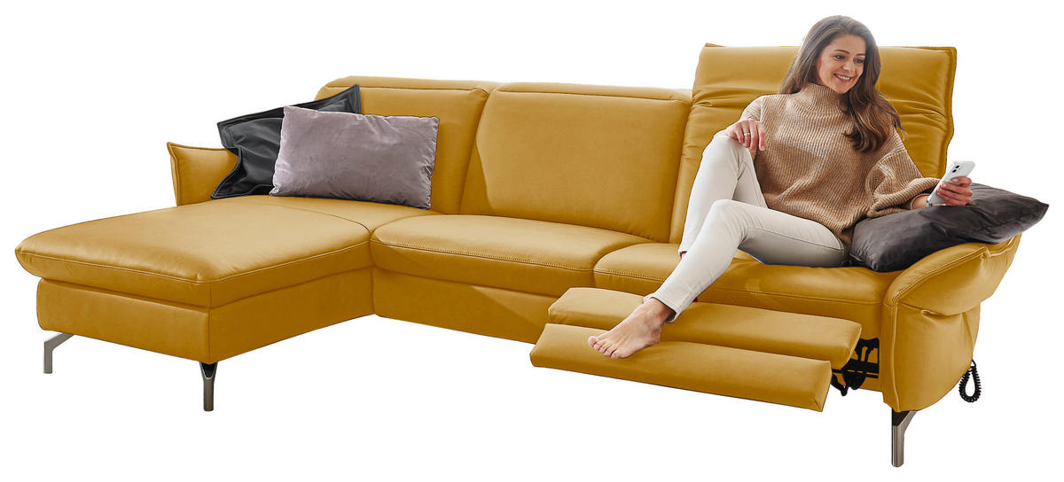 ECKSOFA in Lederlook (vegan) Gelb  - Gelb/Nickelfarben, Modern, Textil/Metall (179/233cm) - Livetastic