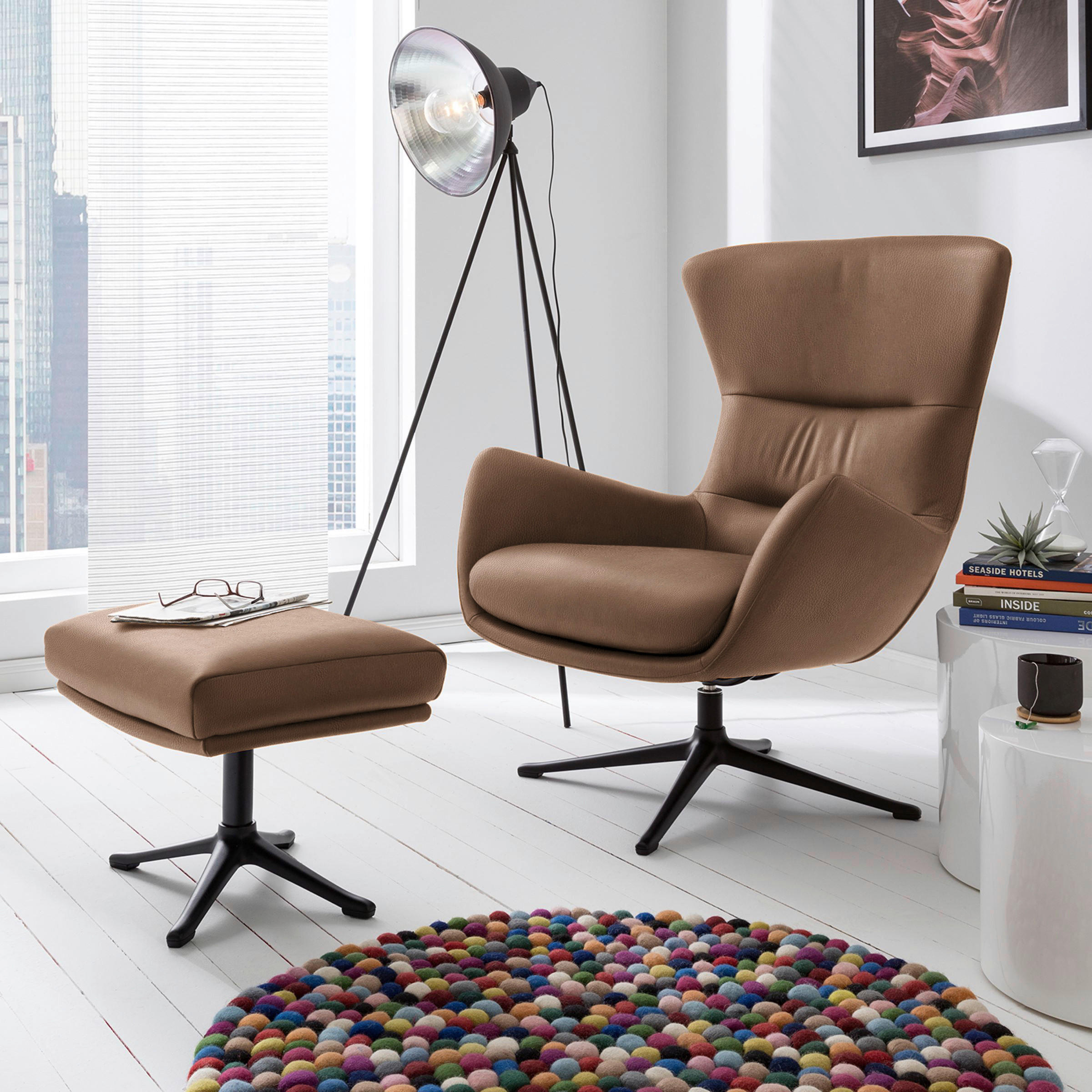 OHRENSESSEL in Hellbraun  - Hellbraun/Schwarz, Design, Leder/Metall (84/104/96cm) - home24