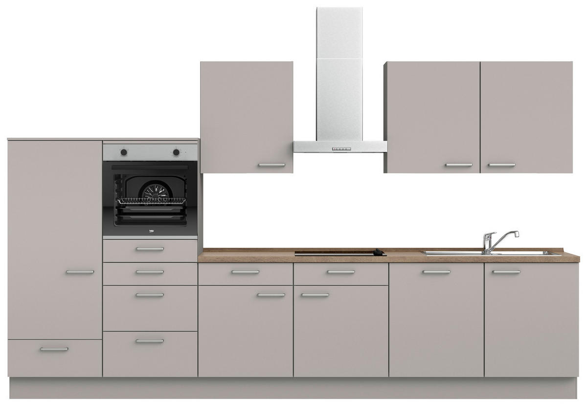 KÜCHENBLOCK 360 cm   in Grau, Eiche dunkel  - Eiche dunkel/Edelstahlfarben, MODERN, Holzwerkstoff/Metall (360cm) - Nobilia