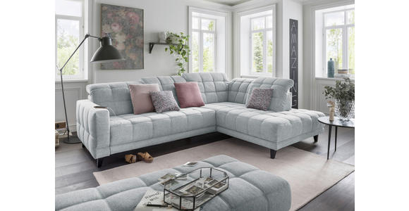 ECKSOFA  in Webstoff Hellgrau  302/216 cm  - Hellgrau/Schwarz, Design, Holz/Textil (302/216cm) - Xora