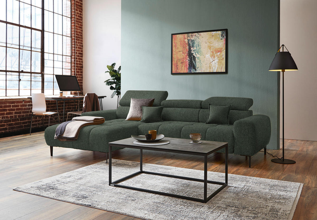 ECKSOFA in Webstoff Dunkelgrün  177/270 cm  - Dunkelgrün/Schwarz, Design, Textil/Metall (177/270cm) - Welnova