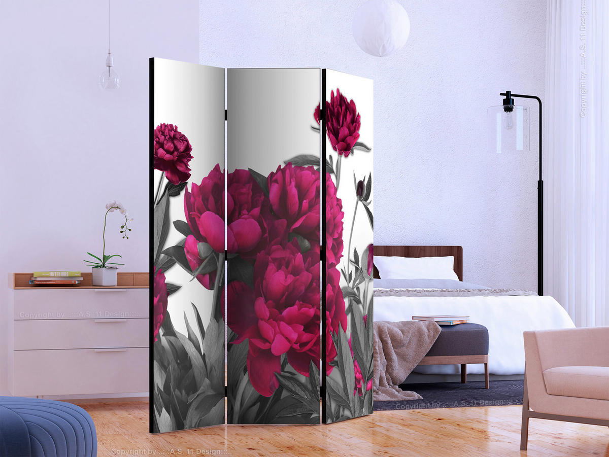 PARAVENT mit 3  Flügel - Magenta/Grau, Basics, Holz/Textil (135/172/3cm) - artgeist