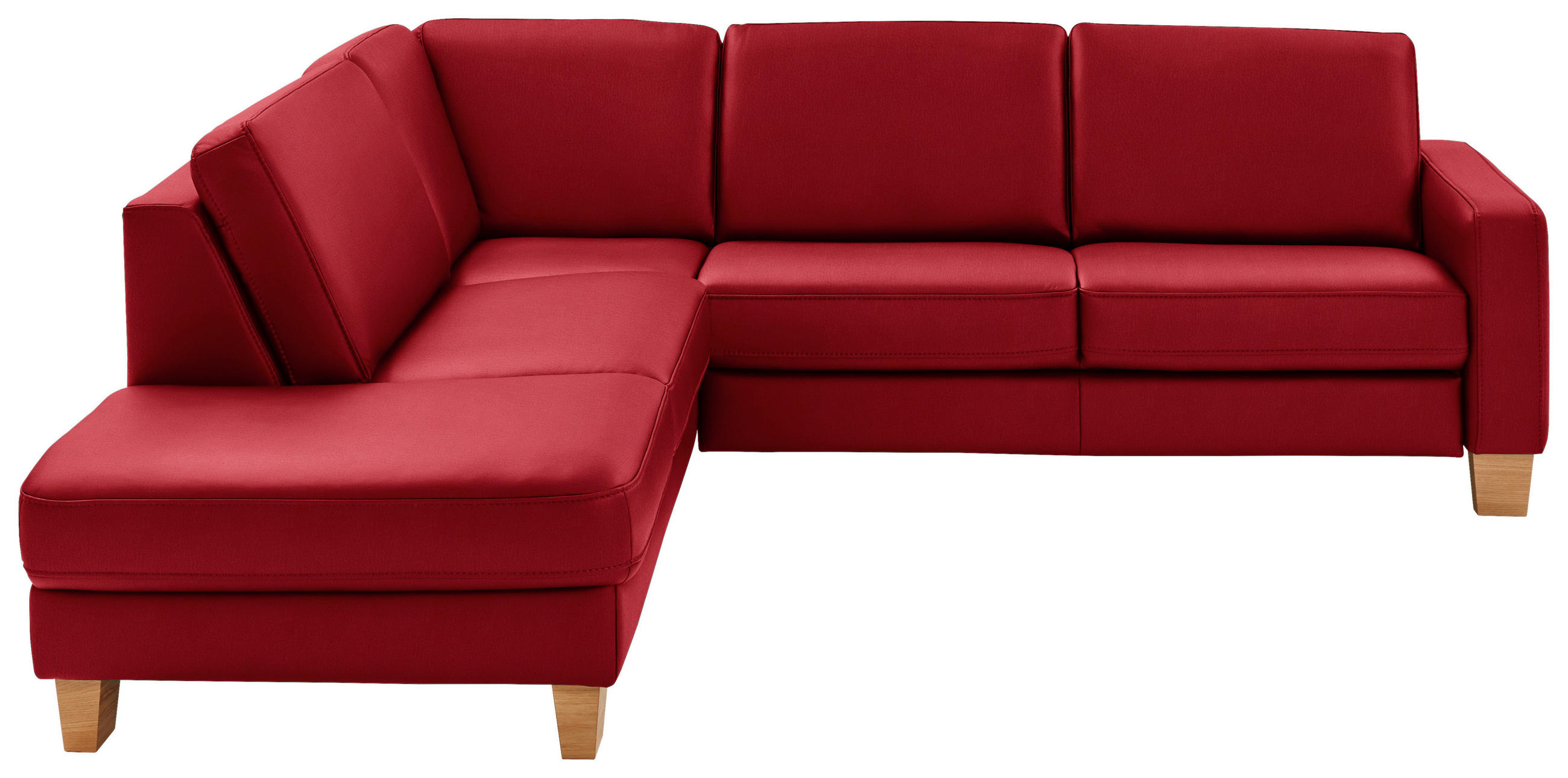 ECKSOFA in Echtleder Rot  - Eiche Bianco/Rot, Konventionell, Leder/Holz (235/257cm) - Valdera