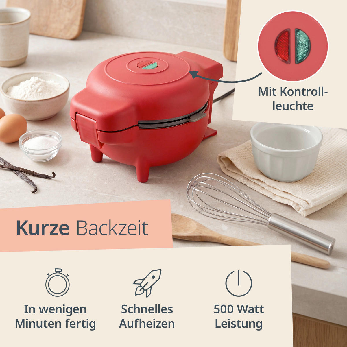 WAFFELEISEN  - Hellrot, Basics, Kunststoff (15,5/19/12cm) - ADE