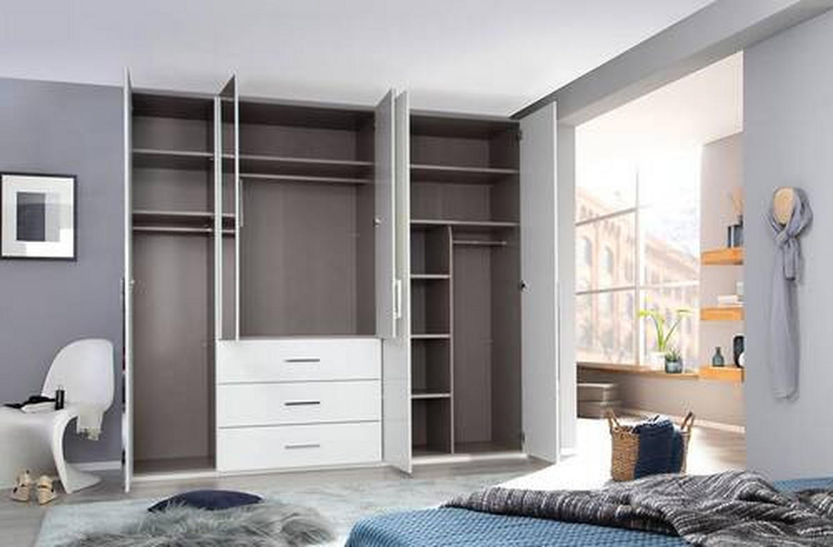 DREHTÜRENSCHRANK in Weiss  - Chromfarben/Weiss, Design, Glas/Holzwerkstoff (251/223/60cm) - home24