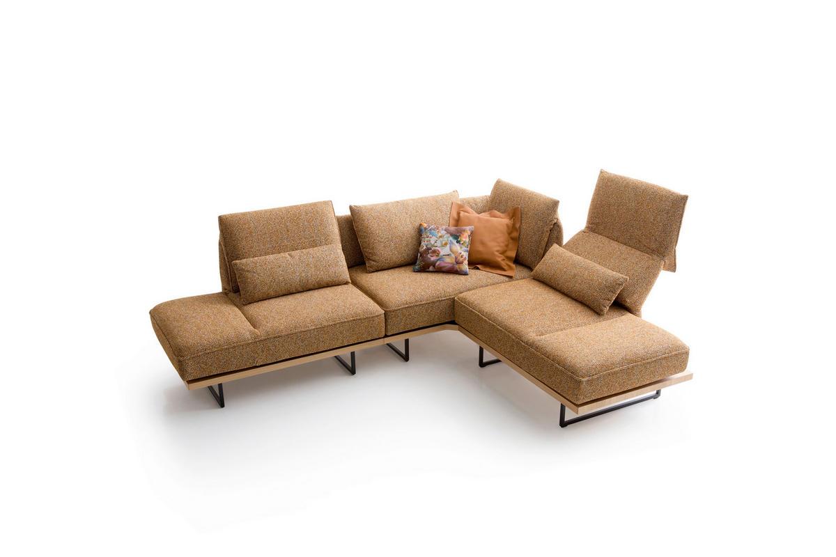 ECKSOFA Dunkelorange Chenille Rücken echt, Armteilverstellung, Relaxfunktion, Drehsitzfunktion  - Dunkelorange/Schwarz, Design, Holz/Textil (252/209cm) - Koinor