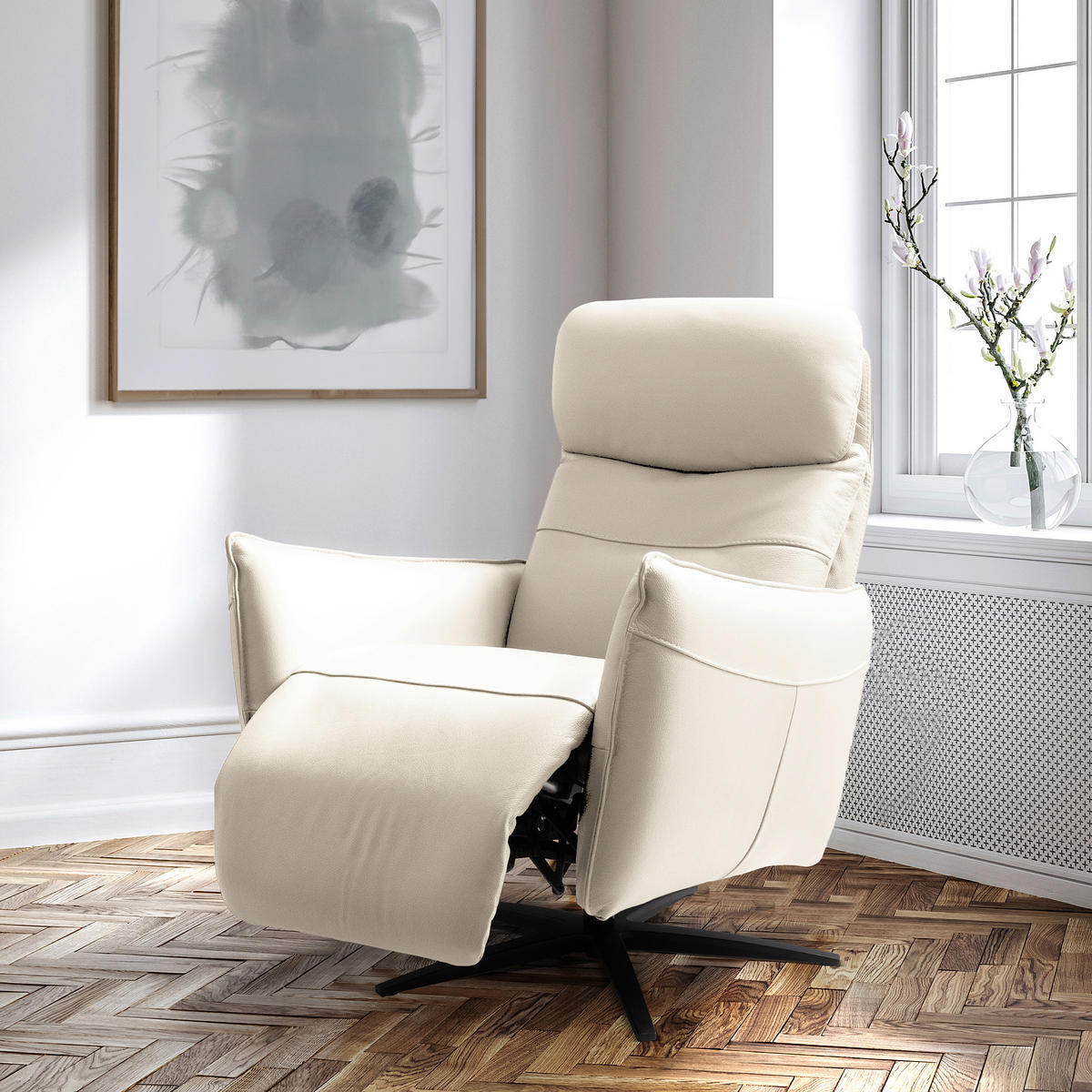 RELAXSESSEL in Leder Weiß  - Schwarz/Weiß, Design, Leder/Metall (77/107/88cm) - Livetastic