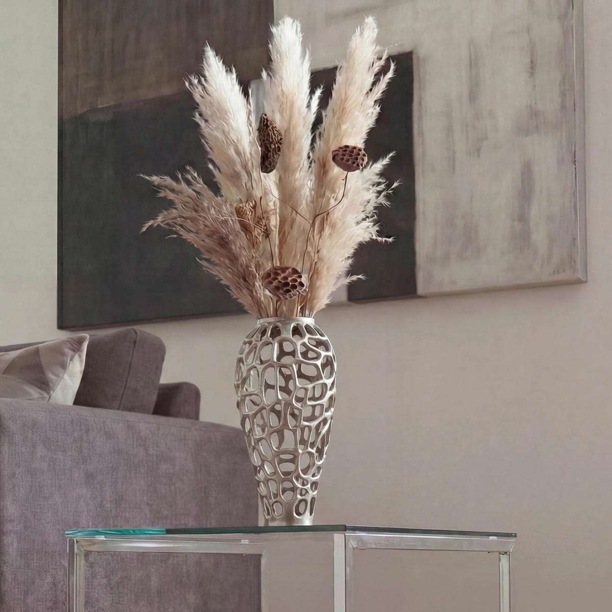 VASE 45 cm  - Silberfarben, Design, Metall (19/45cm) - Livetastic