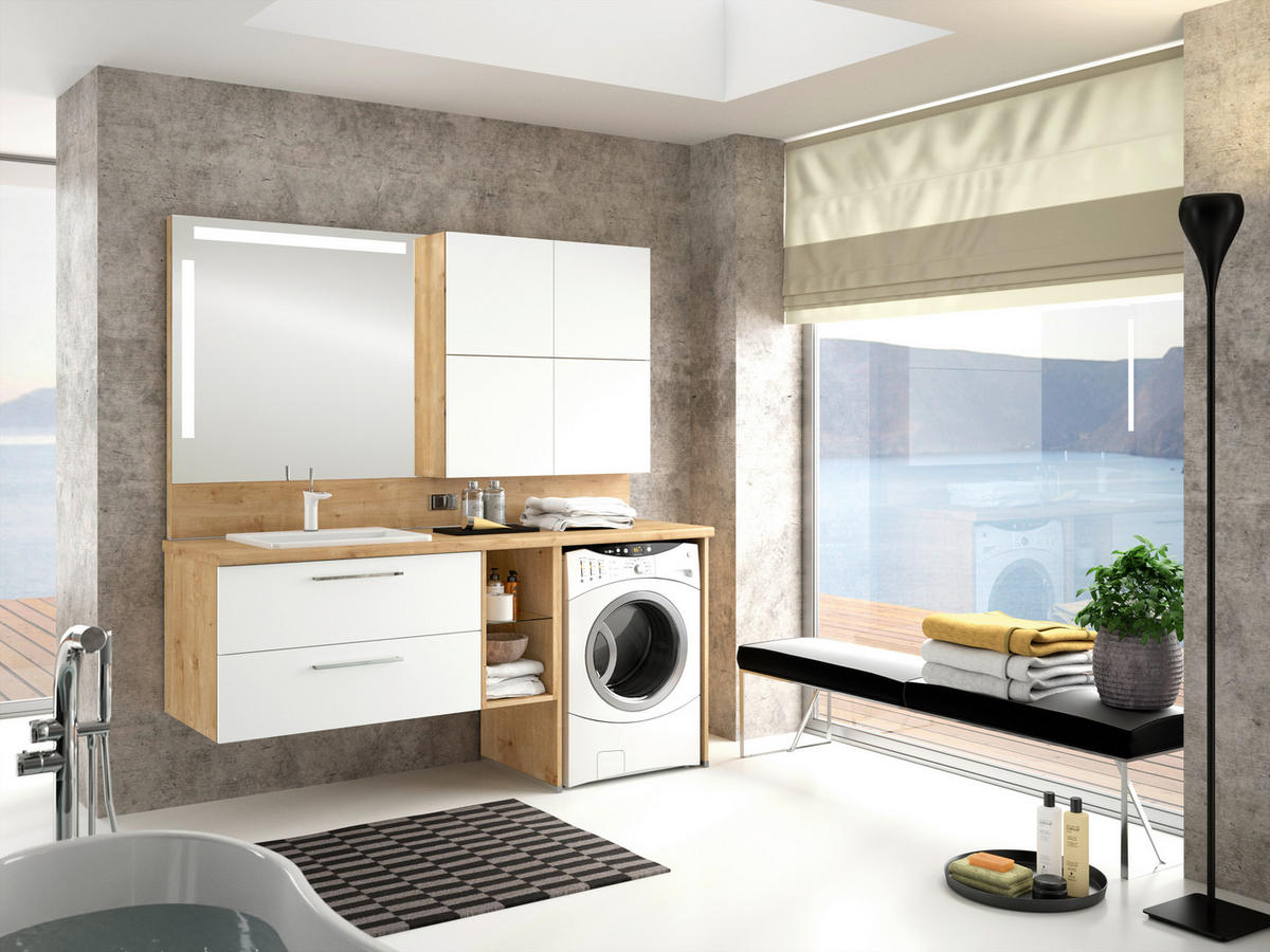 BADEZIMMER  in 188,1 cm  - Chromfarben/Eichefarben, KONVENTIONELL, Glas/Keramik (188,1cm) - Moderano