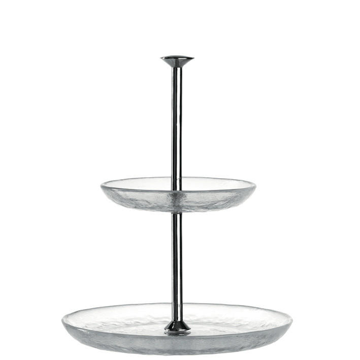 ETAGERE 2-stöckig - Edelstahlfarben/Transparent, KONVENTIONELL, Glas/Metall (21/20/21cm) - Leonardo