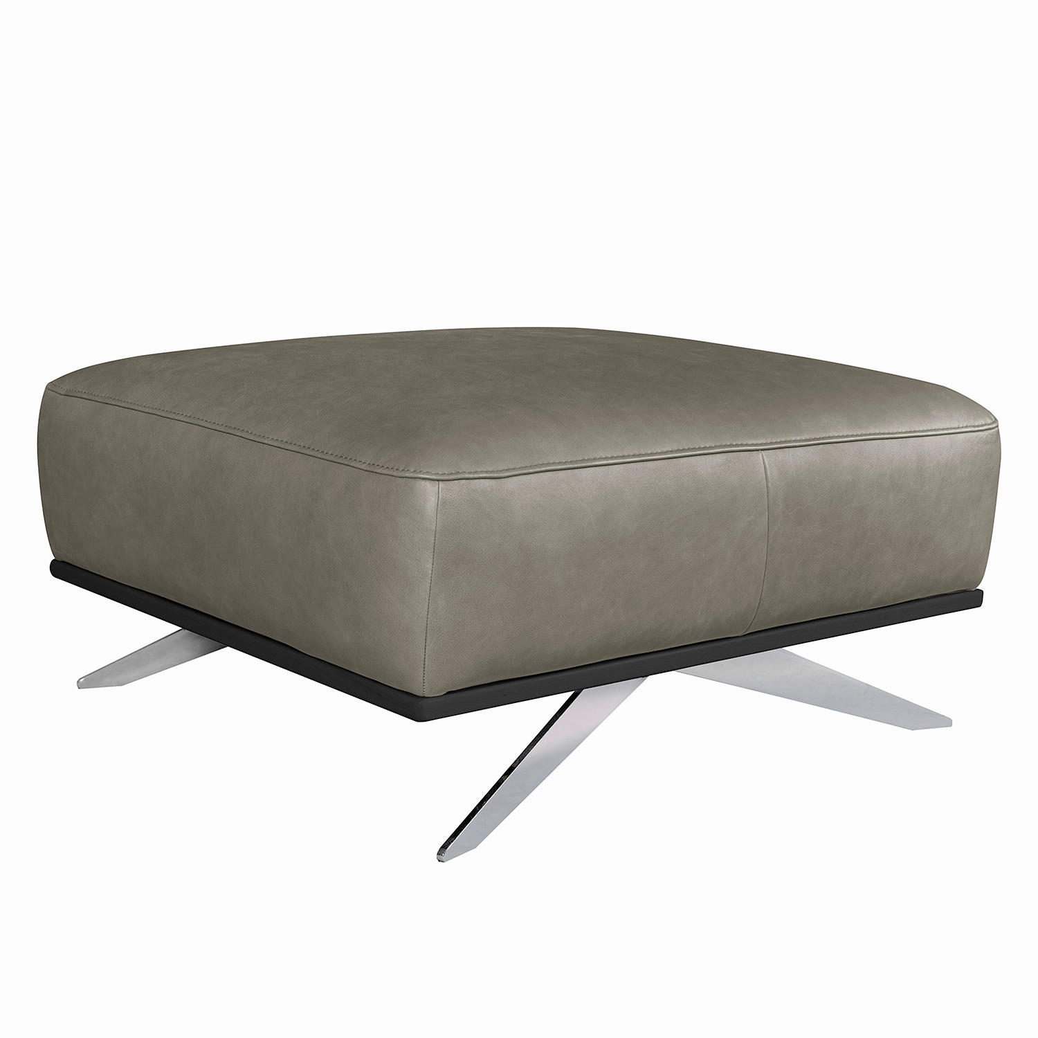 HOCKER in Leder Grau  - Chromfarben/Grau, Design, Leder/Metall (95/46/80cm) - Livetastic