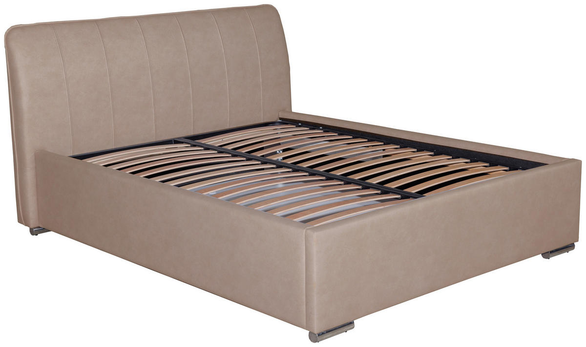 POLSTERBETT 180/200 cm  in Taupe  - Taupe/Chromfarben, Basics, Holz/Textil (180/200cm) - Boxxx