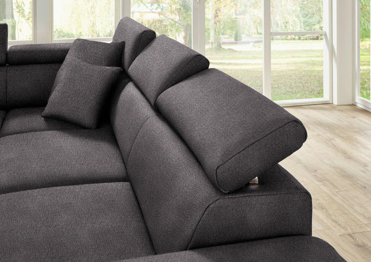ECKSOFA in Mikrofaser Anthrazit  - Eichefarben/Anthrazit, Natur, Holz/Textil (273/226cm) - Beldomo System