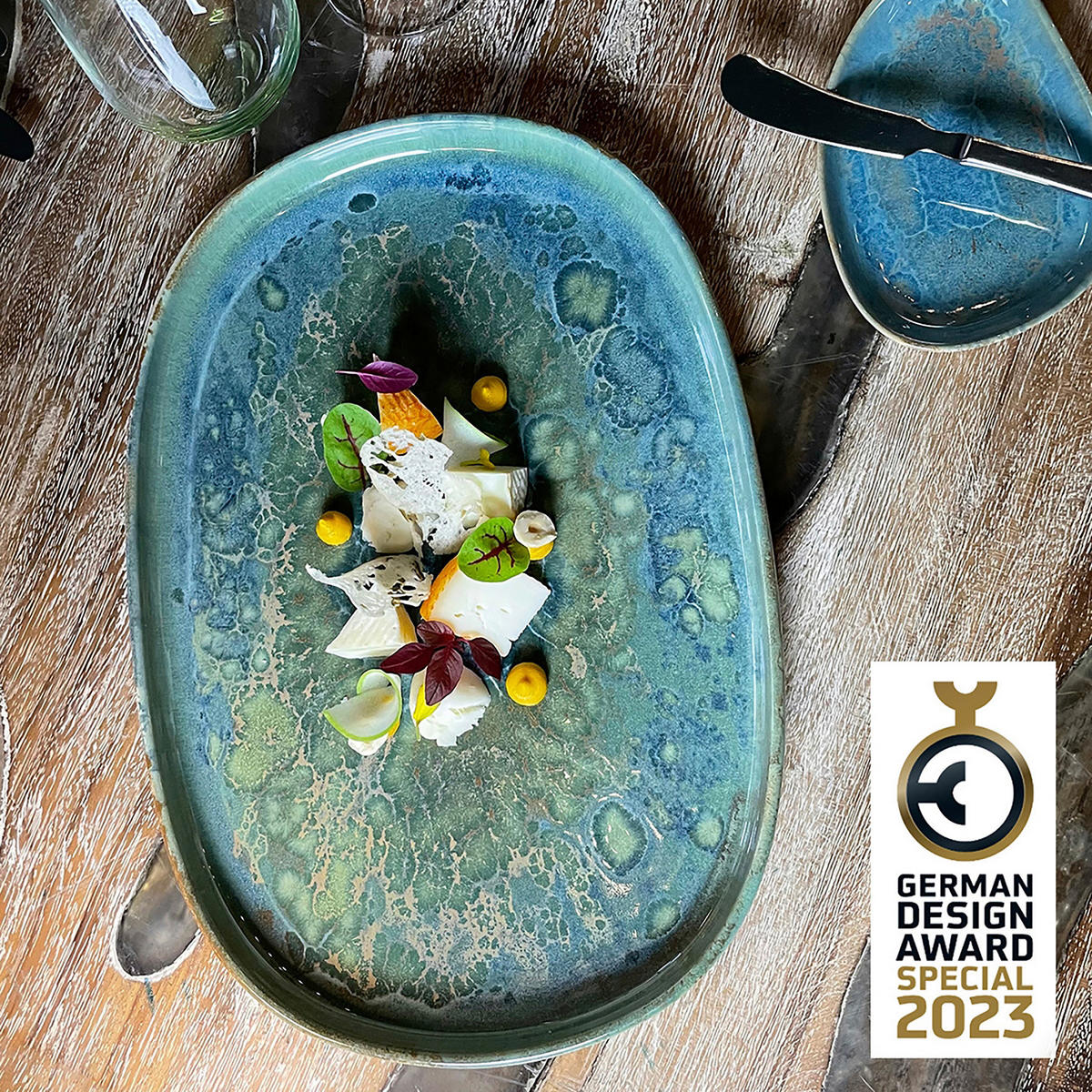 SERVÍROVACÍ PODNOS, keramika, 33/23 cm - modrá/zelená, Basics, keramika (33/23cm) - Creatable