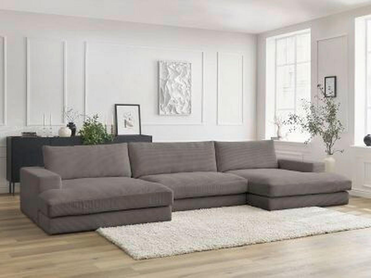 WOHNLANDSCHAFT LEONARD Taupe Cord  - Taupe/Schwarz, MODERN, Kunststoff/Textil (159/404/159cm)